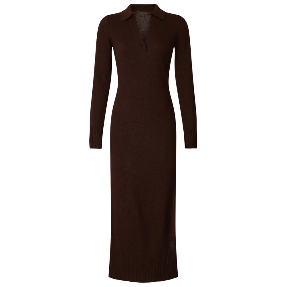 Staud Crown Polo Maxi Dress Wool Blend $275 with Stretch in Brown, Size Small - Picture 3 of 11